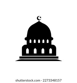 Mosque simple icon, islamic worship place, muslim symbols, vector illustration. Flat mosque icon design vector, mosque silhouette. Hajj, umrah, ramadhan kareem, ied mubarak