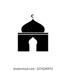 Icono de mezquita simple, lugar de culto islámico, símbolos musulmanes, ilustración vectorial. Vector de diseño de icono de mezquita plana, silueta de mezquita. Hajj, umrah, ramadhan kareem, ied mubarak