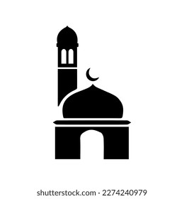 Mosque simple icon, islamic worship place, muslim symbols, vector illustration. Flat mosque icon design vector, mosque silhouette. Hajj, umrah, ramadhan kareem, ied mubarak