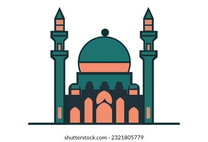 Mosque simple icon, islamic worship place, muslim symbols, vector illustration,Modern Flat Elegant Islamic Mosque Building, Suitable for Diagrams