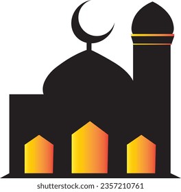 Mosque simple icon, islamic worship place, muslim symbols, vector illustration. Flat mosque icon design vector, mosque silhouette. Hajj, umrah, ramadhan kareem, ied mubarak