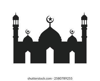 Mosque simple icon, islamic worship place, muslim symbols, vector illustration. Flat mosque icon design vector, mosque silhouette. Hajj, umrah, ramadhan kareem, ied mubarak