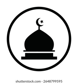 Ícone simples de mesquita, local de adoração islâmica, símbolos muçulmanos, ilustração vetorial. Vetor de design de ícone de mesquita plana, silhueta de mesquita. Hajj, umrah, ramadhan kareem, ied mubarak