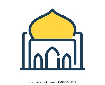 mosque single isolated icon with dash or dashed line style