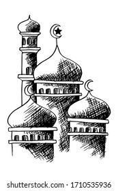 Moschee Skizze, Zeichnungsverlauf-Hintergrund.