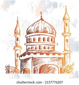 Mosque, sketch hand drawing Illustration