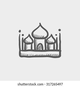 Moschee Sketch Symbol für Web-, Mobil- und Infografiken. Hand gezeichnete, dunkelgraue Vektorsymbol einzeln auf hellgrauem Hintergrund.