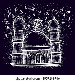 mosque, sketch and illustration of doodle