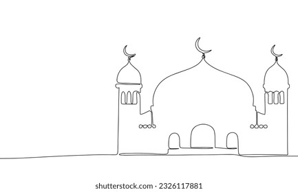 Mosque sketch. One line continuous hand drawing. Outline, line art vector illustration.