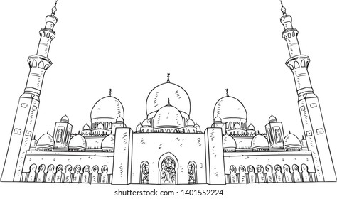 mosque sketch, ramadhan, drawing mosque, line art mosque
