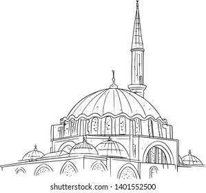 mosque sketch, ramadhan, drawing mosque, line art mosque