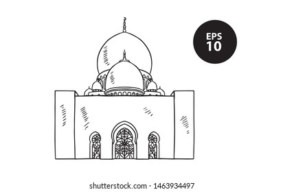 mosque sketch, ramadhan, drawing mosque, line art mosque