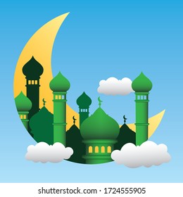 Mosque in the sky 3D vector illustration