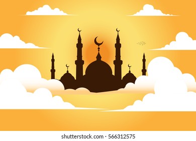 mosque with sky , vector  background