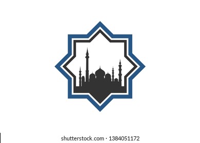 Mosque Star Hexagon Icon Logo Flat Line Vector Illustration