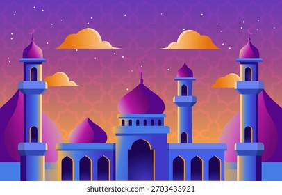 Mezquita Noche estrellada Ilustración vectorial de fondo Diseño de Plantilla