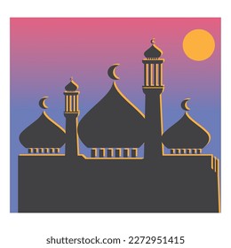 mosque sunset background illustration ramadan vector symbol design
