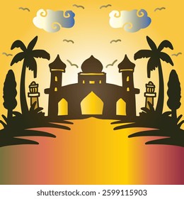 Mosque at Sunset An Islamic Landmark with Palm Trees