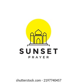 mosque and sunset ramadan logo design