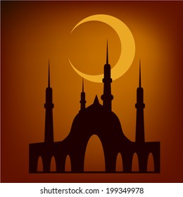 Mosque at sunset. Vector