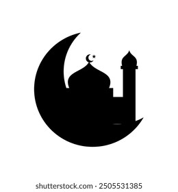 Icono de la mezquita, lugar de culto islámico, musulmán, Ilustración vectorial. Vector plano del diseño del icono de la mezquita, silueta de la mezquita. Ramadán Kareem, Hayy, Umrah