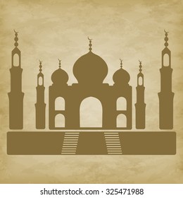 Mosque Taj Mahal isolated on grunge background - vector illustration. EPS 10