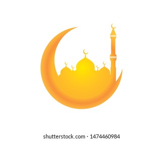 Mosque with Tall Tower Combined with Crescent Symbol