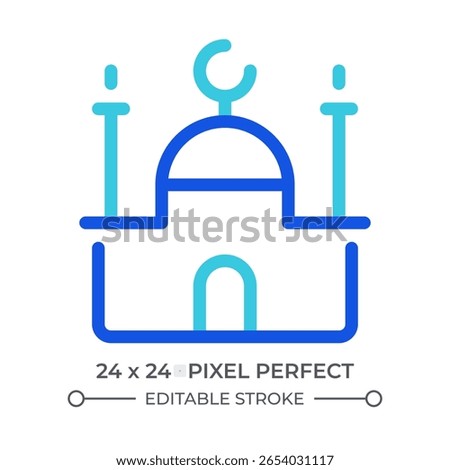 Mosque temple colorful line ui icon. Muslim religion, architecture. Ramadan culture, traditional. Minaret building. Isolated vector duotone linear symbol. User interface element, pixel perfect