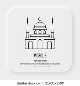 Moschee-Thin-Line-Symbol. Religiöses Gebäude. Islam-Religion. Vektorgrafik.