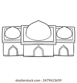 mezquita vista arriba-abajo ilustración de edificio dibujado a mano contorno Vector