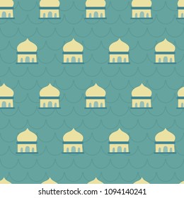 Mosque tosca yellow arabic ramadhan pattern. A playful, modern, and flexible pattern for brand who has cute and fun style. Repeated pattern. Happy, bright, and magical mood.