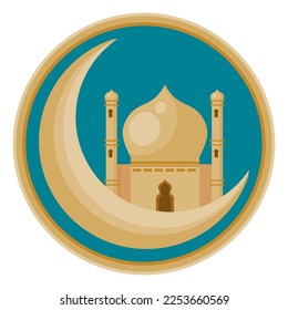 mosque tower in crescent moon icon