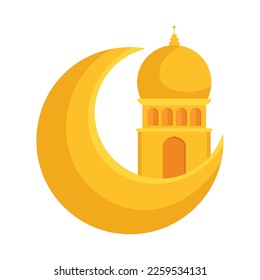 mosque tower in crescent moon icon