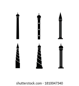 Mosque tower Icon set, vector illustration, islamic building.