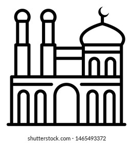 Mosque with two minarets icon. Outline mosque with two minarets vector icon for web design isolated on white background