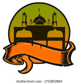 Moschee, Vektorgrafik mit grünem Orange-Farbstoff