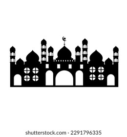 mosque vector. mosque design element illustration. black and white mosque for eid al fitr banner, poster, book cover, design template and design element. editable vector