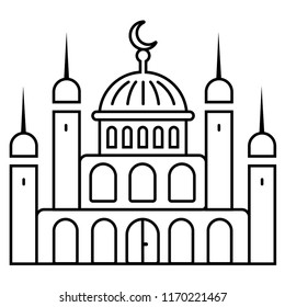 Mosque. Vector flat outline icon illustration isolated on white background.