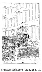 Mosque Vector hand drawn sketch illustration, ink