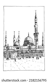 Mosque Vector hand drawn sketch illustration, ink