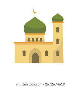 Mosque vector icon illustration, mosque clip art, mosque with dome and minaret, isolated on white background
