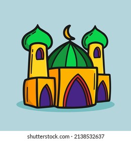 Mosque Vector icon Illustration. Hand drawn Doodle ramadan kareem 
