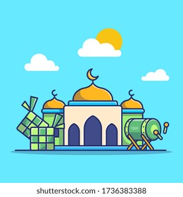 Moschee Vector Icon Illustration. Moslem Building Icon Konzept isoliert Premium Vector. Flat Cartoon Style 