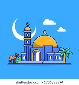 Mosque Vector Icon Illustration. Moslem Building Icon Concept Isolated Premium Vector. Flat Cartoon Style 