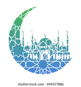 Mosque vector icon. Mosque night.Eid al adha.