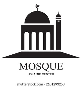 Mosque Vector Icon. Thin linear islamic mosque outline icon isolated on white background from religion collection With the addition of the word mosque and Islamic center below