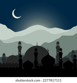 ilustración del vector de la mezquita para el fondo. tarjeta de bienvenida musulmana tarjeta de invitación temática de mezquita