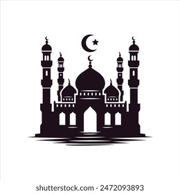 Mosque vector Illustration with moon sign, white background, creative design.