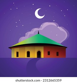 Mosque vector illustration with moonlight and star.