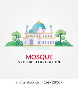 Ilustración vectorial de mezquita con elemento natural, como los árboles, la hierba. adecuado para el volante Ramadan Kareem, afiche, banner, tarjeta de felicitación, tarjeta de invitación, etc. 